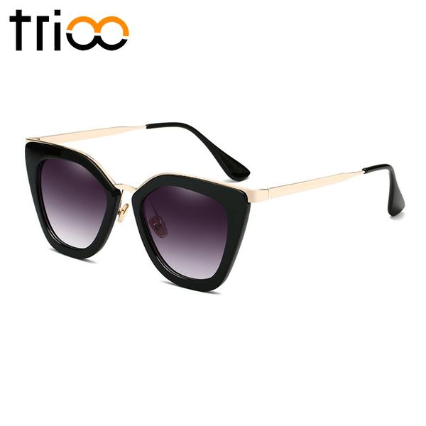 

luxury-trioo women cat eye sunglasses mirror gradient summer color chic lunette brand fashion lens sun glasses oculos for women design mfki, White;black
