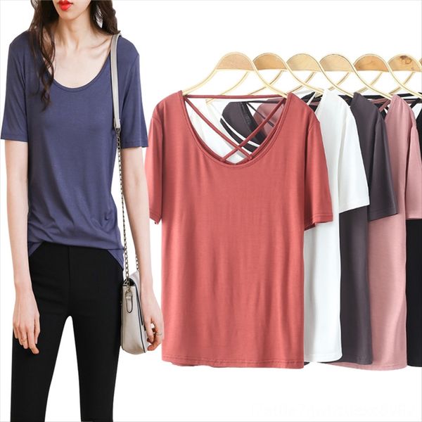 

с короткими рукавами т- с красивой спиной 2020 t-рубашки женские жилет женский жилет модальных женщин тонкая база рубашки одежды, White