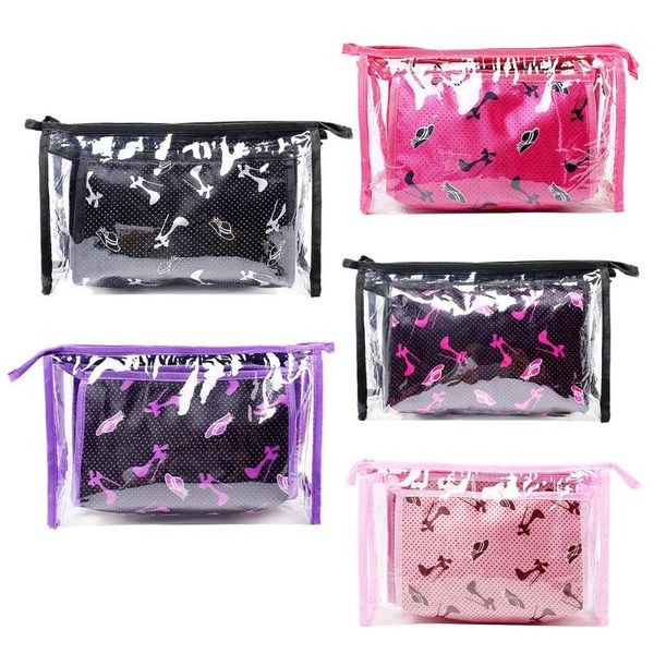 

fashion women 3 layer transparent makeup storage bags floral print clutch