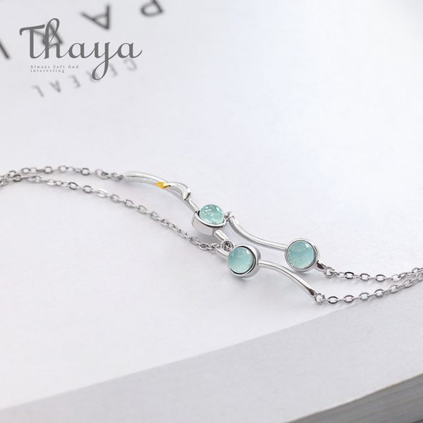 

thaya original s925 silver dolphin gemstone two layer bracelet music of sea bracelet ladies jewelry chain link bracelet, Black