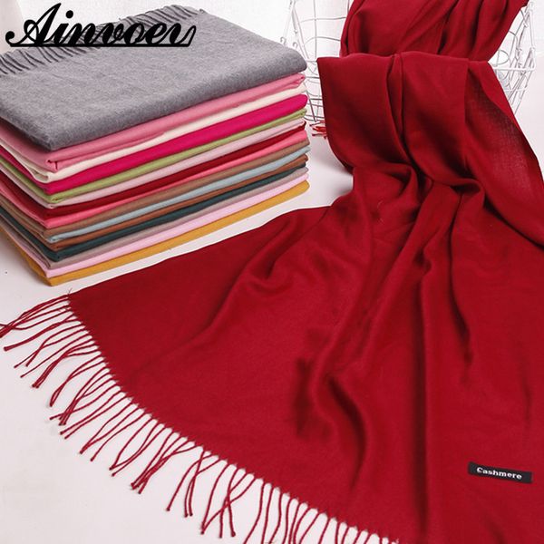 

ainvoev female cashmere scarf thickened imitation cashmere fur solid scarves tassel shawl autumn winter scarf