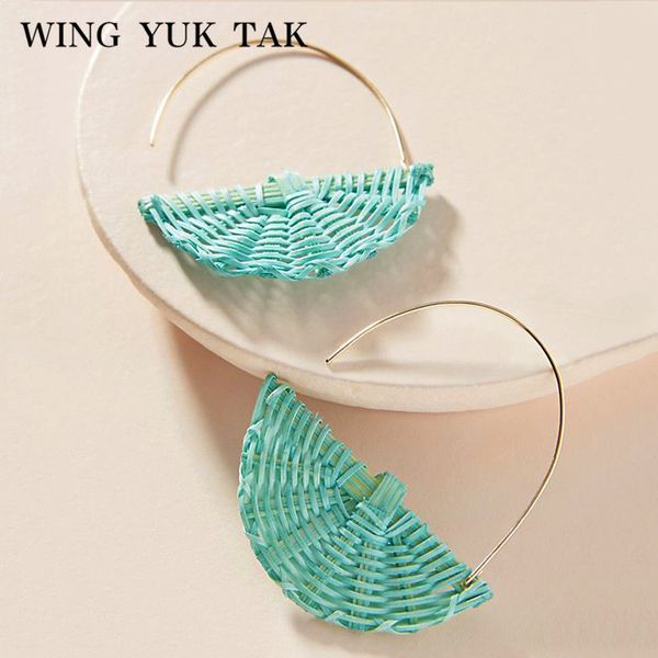 

wing yuk tak boho geometric hoop earrings for women trendy party jewelry handmade rattan weave statement earrings 2020, Golden;silver