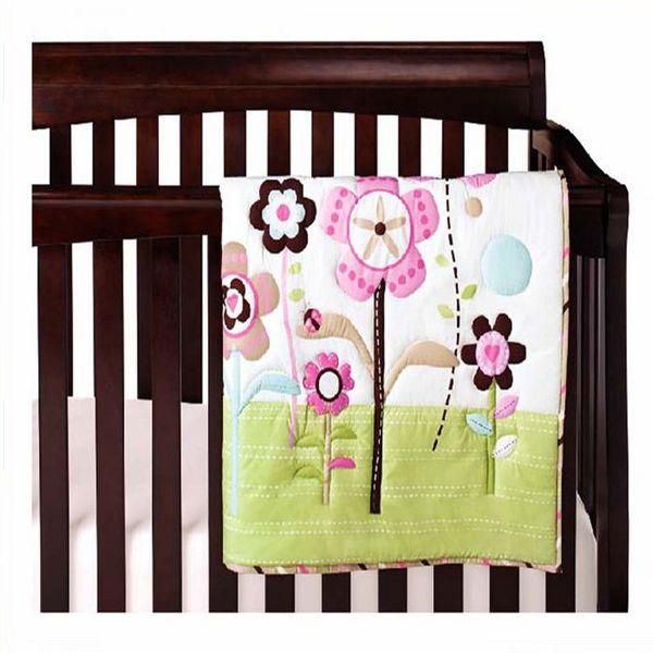 

6pcs cot bedding set 3d embroidery wild flowers crib bedding set cotton baby include quilt bumper mattress cover