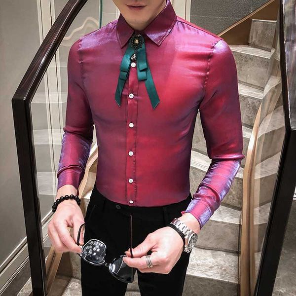 

men red shirt solid shirt 2020 spring long sleeve dress camisa social club party baroque chemiise homme stretch, White;black