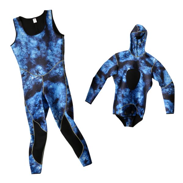 

mens blue camo spearfishing wetsuits two-piece 3mm premium neoprene for diving snorkeling swimming iving full wetsuit
