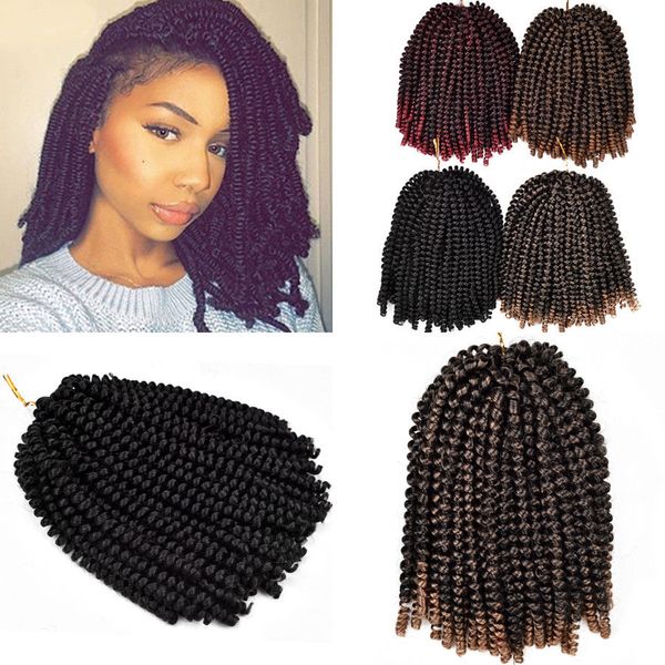 

3pcs 30roots/pcs curly crochet hair extensions spring twist hair kinky twist braiding hair omber synthetic braids 8 inch, Black