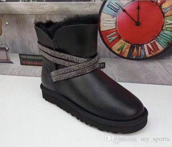 

waterproof snow boots rhinestone chains winter warm booties woman shoes, Black
