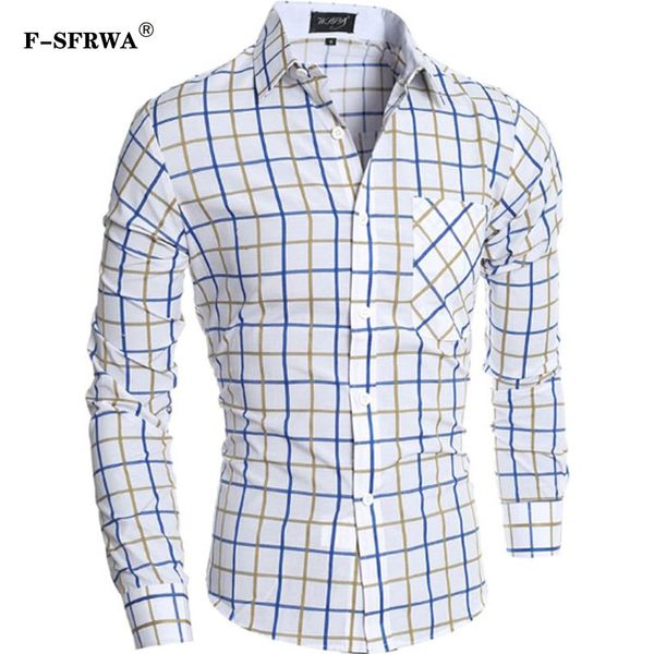 

men's dress shirts f-sfrwa plaid shirt 2021 fashion men hit color leisure slim square collar long-sleeved xxl, White;black