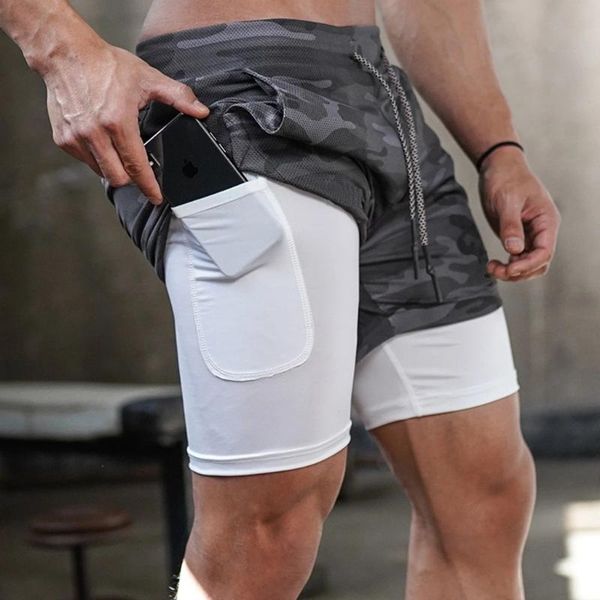 

2020 summer running shorts men 2 in 1 pockets sports jogging fitness shorts training quick dry mens gym sport short pantsdg4#, White;black