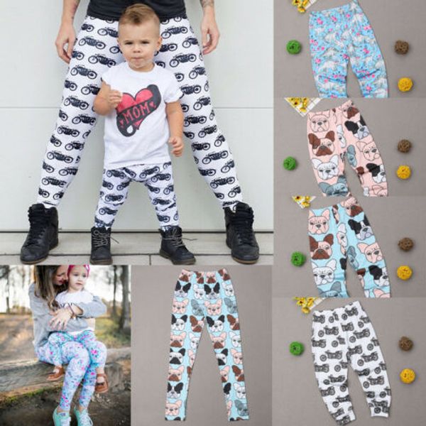 

mother father girls boy cartoon pants pajamas leggings trousers, Blue