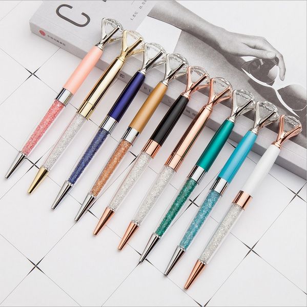 

creative crystal glass kawaii ballpoint pen big gem ball pen with large diamond 10 colors fashion school office supplies, Blue;orange