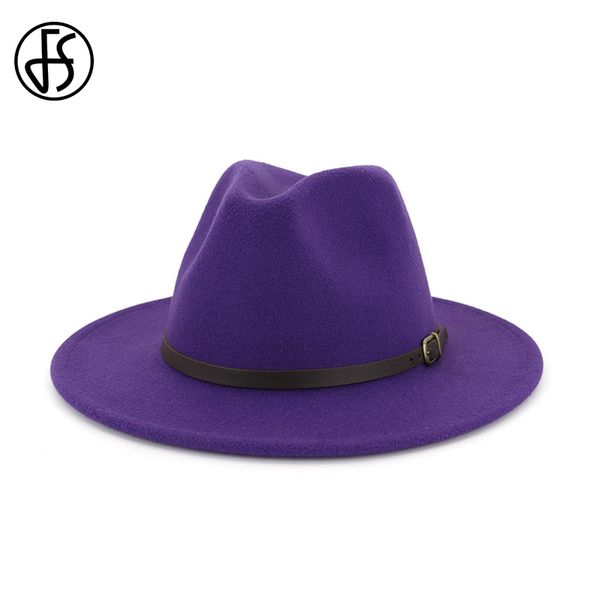 

fs 2020 spring fedora purple mens hat hats women elegant sombreros vintage wide brim felt panama cap chapeu masculino, Blue;gray