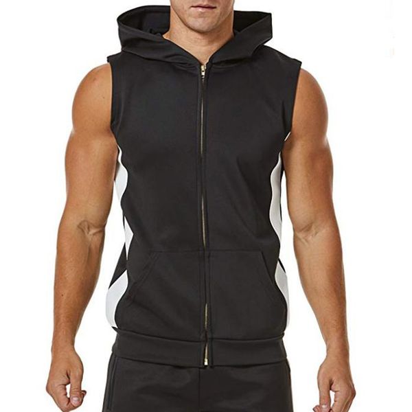 

tank men zipper summer vest sport gym clothing sports men musculation sleeveless tank mens fitness ropa hombre, White;black