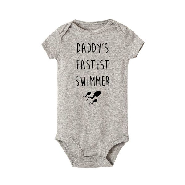 

Dad Faster Swimmer Print Summer Fashion Funny Letters White Clothes Infant Baby Boy Cotton Onesies Romper Onesie