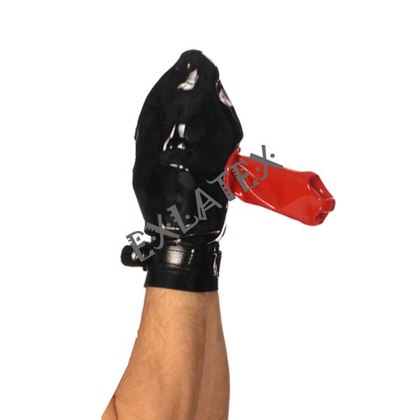 

latex gloves latex ball gloves wanking sheath mitt with adjustable strap fingerless gauntlet latex rubber gloves fetish 0.8mm, Blue;gray