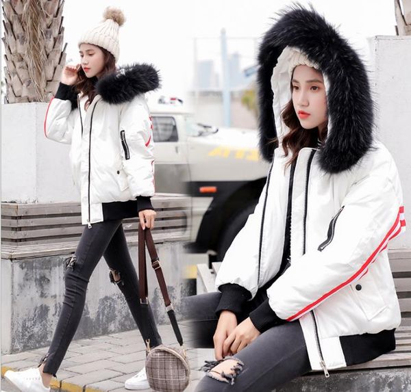 

big fur collar 2018 new women's cotton coat student short loose coat, Black