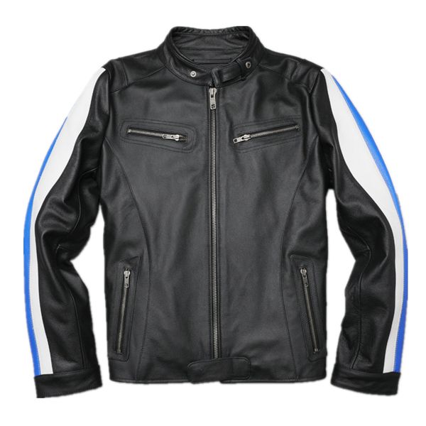 

men's 100% real sheepskin jackets striped patchwork genuine leather jackets black motorycycle leather coat for male