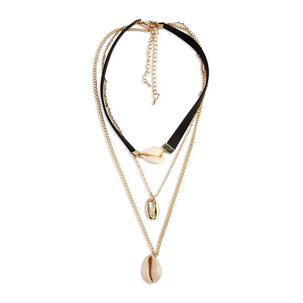 

lepenn new jewelry punk style personality natural alloy shell pendant necklace multi layer choker for women, Silver