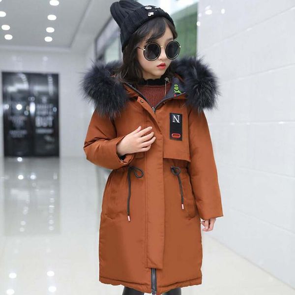 

меховой воротник детской белой утки вниз куртки длинная с капюшоном девушка windpfoof непромокаемых пуховиками случайных девочками пальто 5, Blue;gray