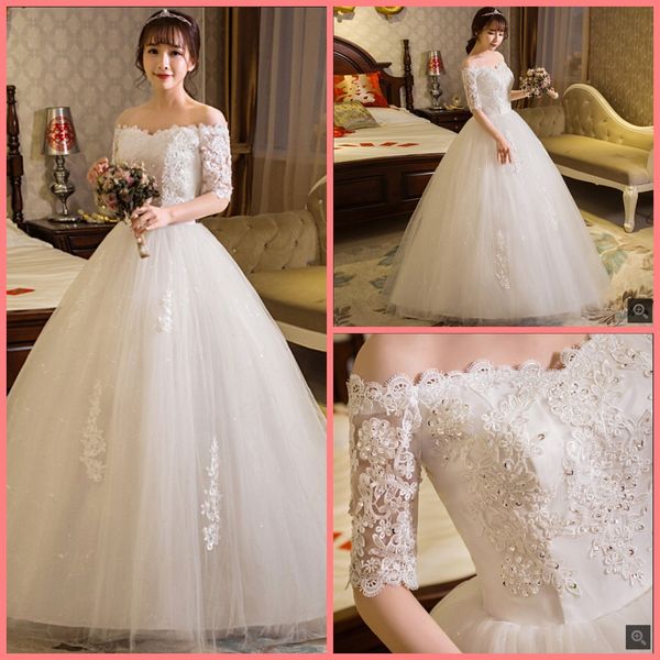 Robe De Mariage 2019 Ball Gown White Appliques Beaded Wedding Dress Half Sleeve Princess Puffy Long Corset Wedding Gowns Best Selling One Shoulder