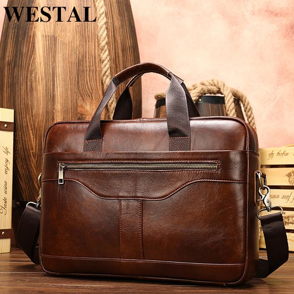 

westal men's briefcase men's bag genuine leather lapbag leather computer/office bags for men document briefcases totes bags