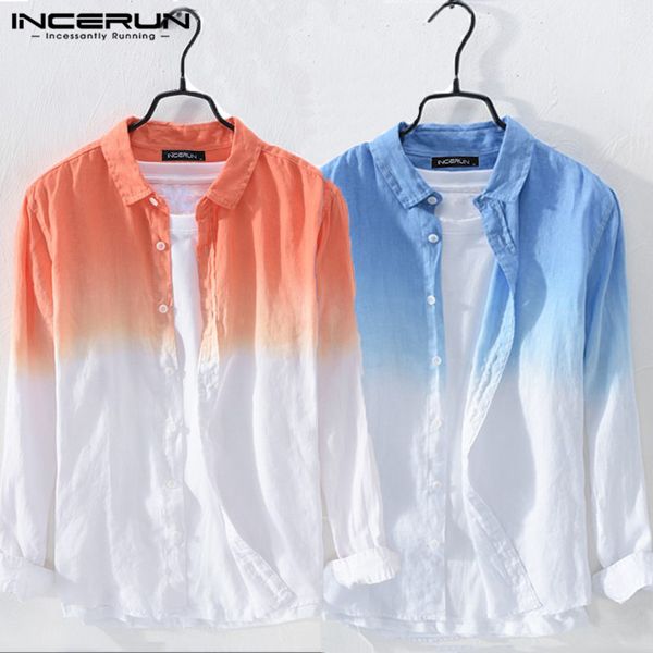 

incerun men brand shirt hanging dyed gradient cotton streetwear button up fashion long sleeve casual shirts men camisa 2019, White;black