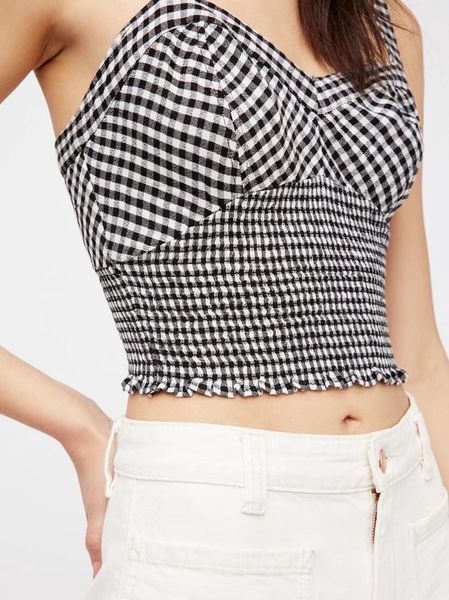 

женщины жилеты роскошные футболки ретро стиль плед полосы складки эластичные жилеты тонкий женская одежда короткий камзол женский размер s-l, Black;white