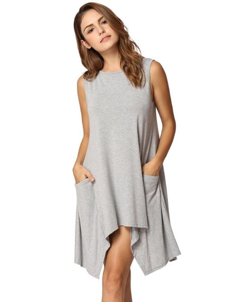 

2020 summer plus size casual dress women shirt dress sleeveless pockets tunic tank asymmetrical hem flowy swing xxxl, Black;gray