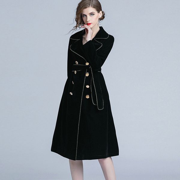 

suit-dress 2018 autumn and winter new pattern fashion temperament solid color lead long sleeve chalaza to show thin loose coat, Black