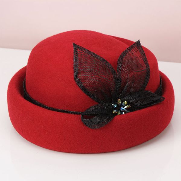 

h740 korean vintage wool fedoras hat fall winter women linen yarn diamond decoration fashion cap lady party elegant caps, Blue;gray