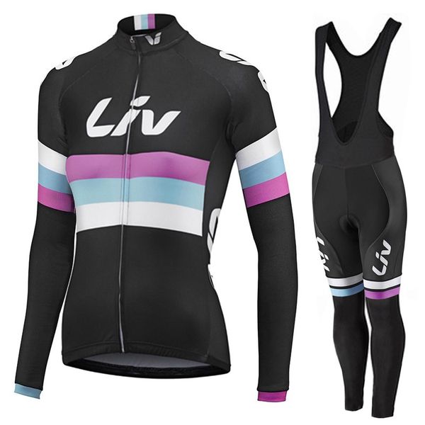 

2020 liv women pro team long sleeve cycling clothes bike cycling jersey bib pants sports kit ropa, Black;blue