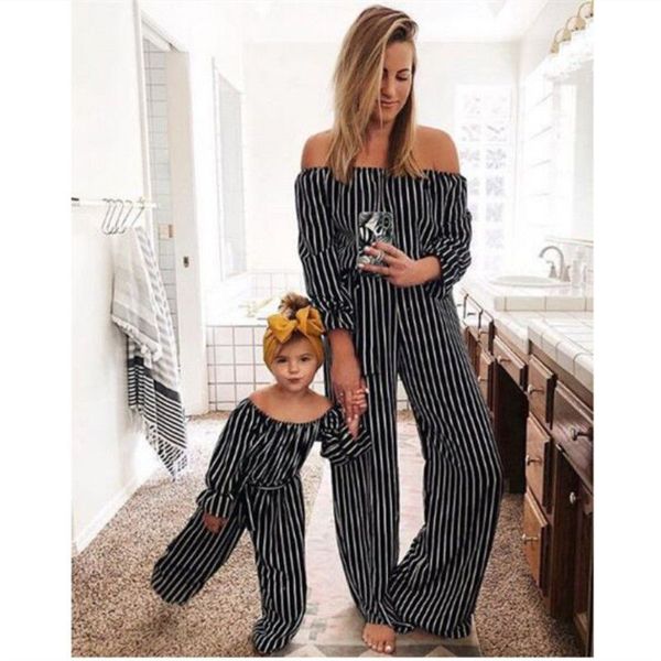 

mommy and me striped jumpsuit 2019 family matching clothes baby girls off-shoulder jumpsuit mom and daughter summer clothes, Blue