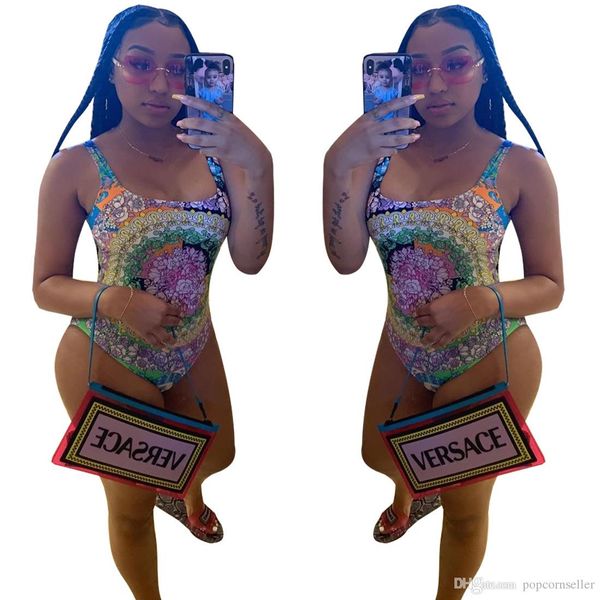 

summer womens one piece bikinis new contrast color floral colorful print halter swimsuit ladies swimwear, White;black