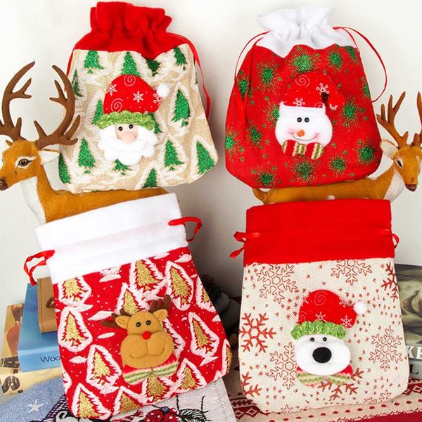 

1pcs christmas kids candy bags pouch cotton santa claus snowmen xmas gift bag children bag drawstring container organizer case