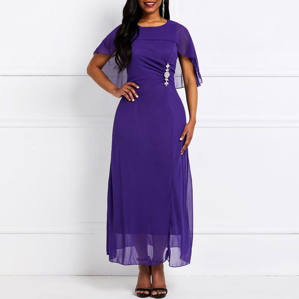 

vintage elegant party purple chic summer african women long dresses plus size high waist plain mesh falbala female maxi dress, Black;gray