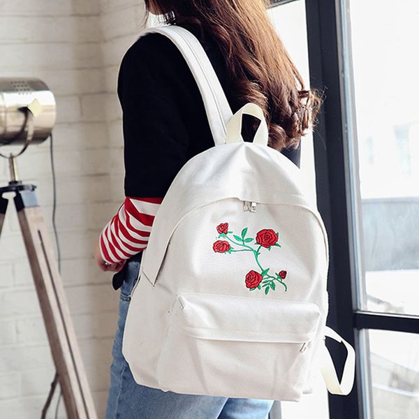

women girls canvas embroidery flowers school bag travel backpack bag 40#