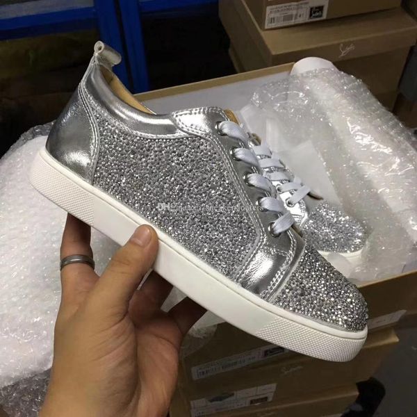 

fashion young skate shoes brand design red bottom sneaker men junior spikes vieira rhinestone giltter comfort sneakers wholesale cheap, Black