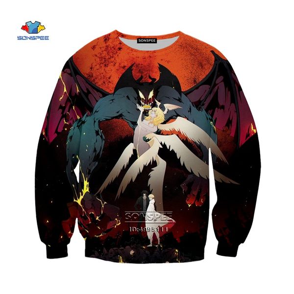 

men's hoodies & sweatshirts sonspee 3d print anime devilman crybaby sweatshirt classic dark casual o-neck long shirt harajuku sleeve, Black