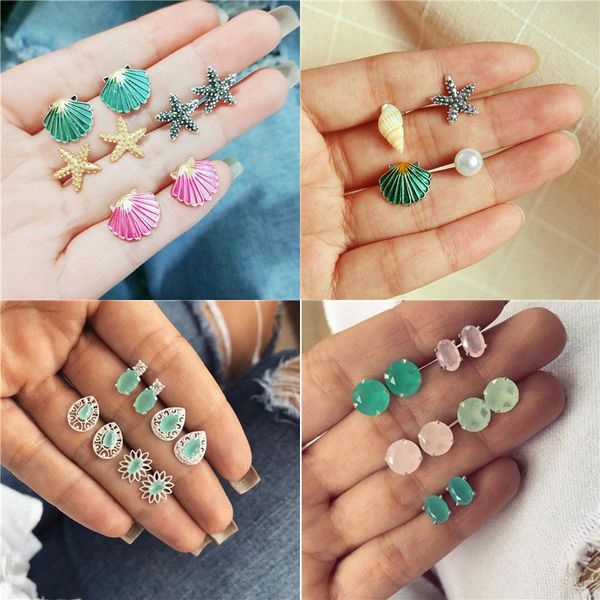 

modyle boho shell starfish conch earrings for women boucle d'oreille jewelry bohemian stud earring set droplets brincos, Silver