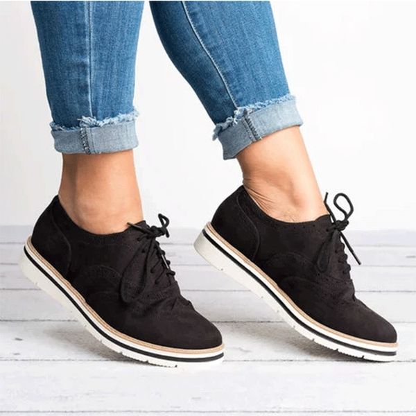 

mcckle plus size women flat hollow platform shoes oxfords british style ladies creepers brogue shoe for female lace footwear t01, Black