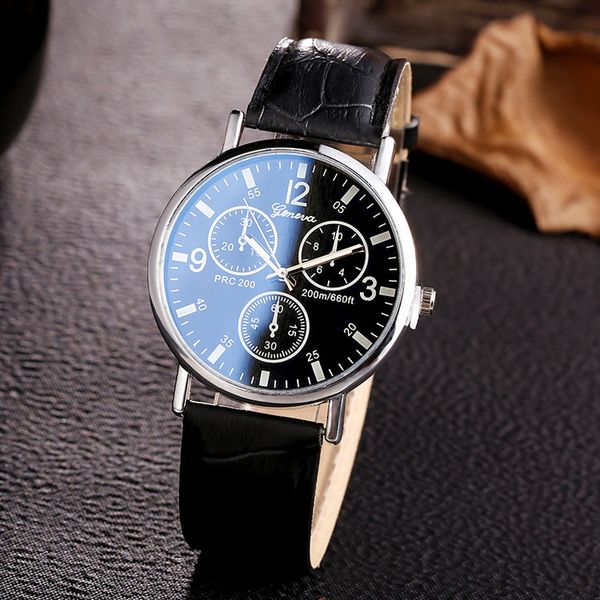 

blu-ray glass round mirror casual fashion couple watch, Slivery;brown