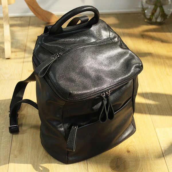 

women novelty sheepskin black large capacity backpack for female soft vintage causal travel shoulder bag