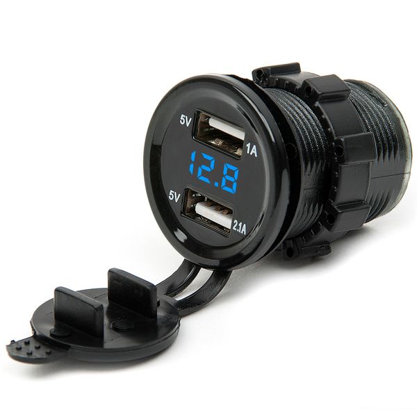 

kwokker 12v-24v dual usb motorcycle cigarette lighter car charger socket charger + led digital voltmeter meter monitor