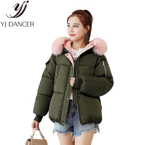 

2018 winter new plus size fashion women leisure loose size keep warm thicken fur collar down cotton clothing female coat ljj0067, Black