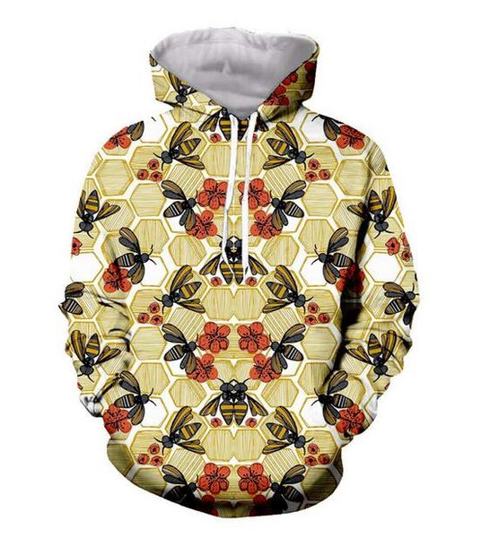 

новая мода женщина / мужчины honey bee коллаж повседневного 3d printed crewneck толстовка толстовка unisex sportwear пальто бесплатной доста, Black
