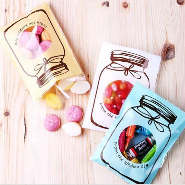

100pcs/lot candy bag bake cookies packing christmas decoration self-adhesive plastic bags biscuits bag