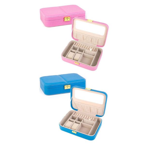 

jewelry box,necklace ring storage organizer double layer travel, Pink;blue