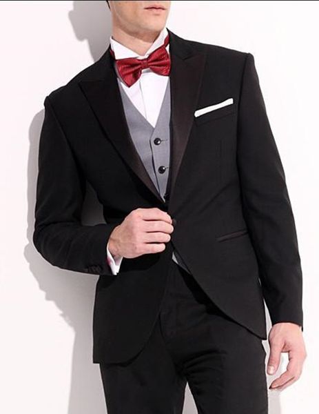 

new handsome one button black groom tuxedos peak lapel man wedding groomsmen men wedding suits (jacket+pants+vest+tie) 655, Black;gray
