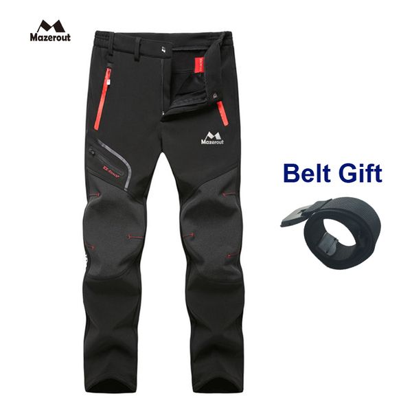 

mazerout camping trekking hiking climbing skiing fishing winter waterproof pants men fleece outdoor soft shell trouser sports, Black;green