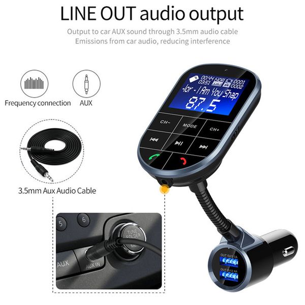 

bc37 car player wireless in-car bluetooth fm transmitter dual usb recharger input tf card lcd display 90 degree rotation 40mr29